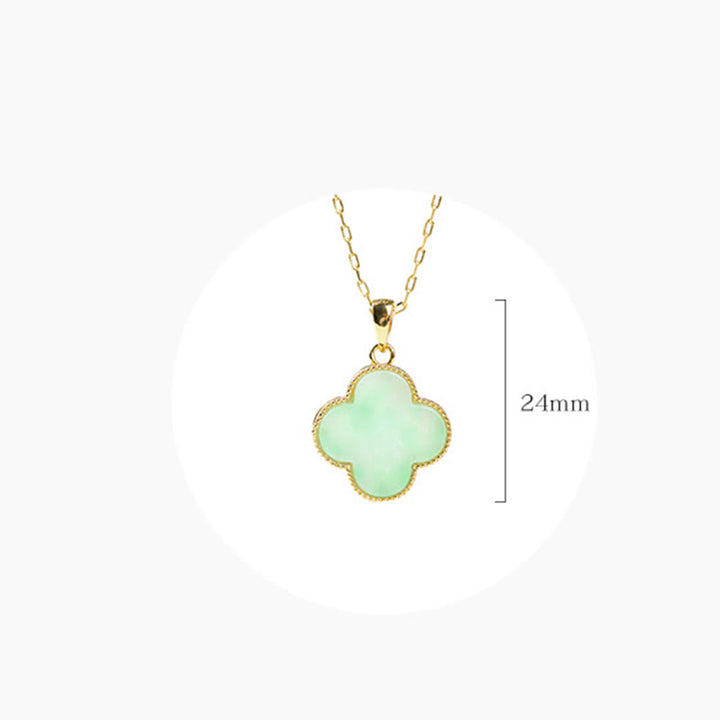 Collana con ciondolo portafortuna in giada con motivo a quadrifoglio Buddha Stones
