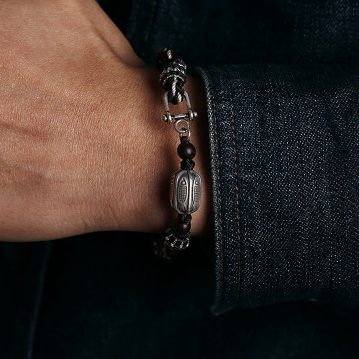 Braccialetto con treccia a nodo con pesce koi in argento sterling 925 Buddha Stones Wealth Reincarnation