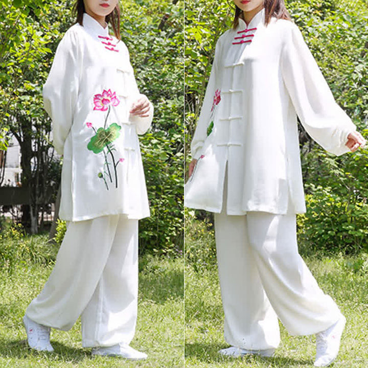 Buddha Stones Fiore di Loto Foglia Modello Tai Chi Meditazione Preghiera Spirituale Zen Pratica Abbigliamento Set da Donna - image 11