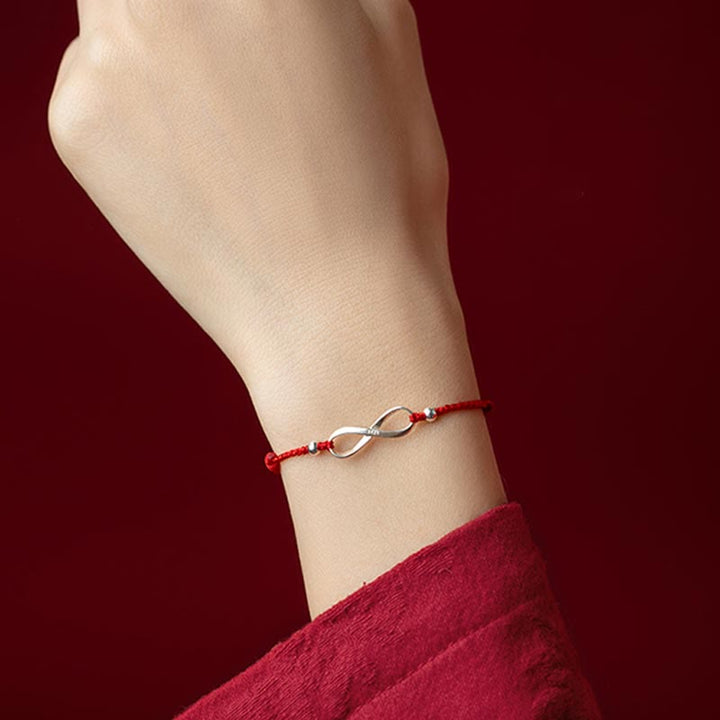 Buddha Stones 925 Sterling Silver Endless Knot Protezione Fortuna Braccialetto Cavigliera Corda Rossa