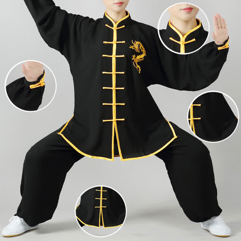 Buddha Stones Drago Ricamato Qi Gong Zen Pratica Spirituale Meditazione Preghiera Uniforme Unisex Abbigliamento Set - image 10
