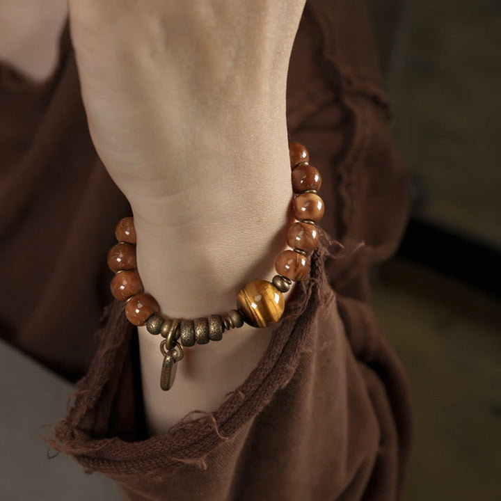 Braccialetto Buddha Stones Kuka Seed Tiger Eye Oro Lucentezza Ossidiana Rame Ricchezza Fortuna