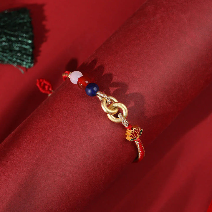 Braccialetto di buon auspicio con fibbia a doppia pace in argento sterling 925 Buddha Stones