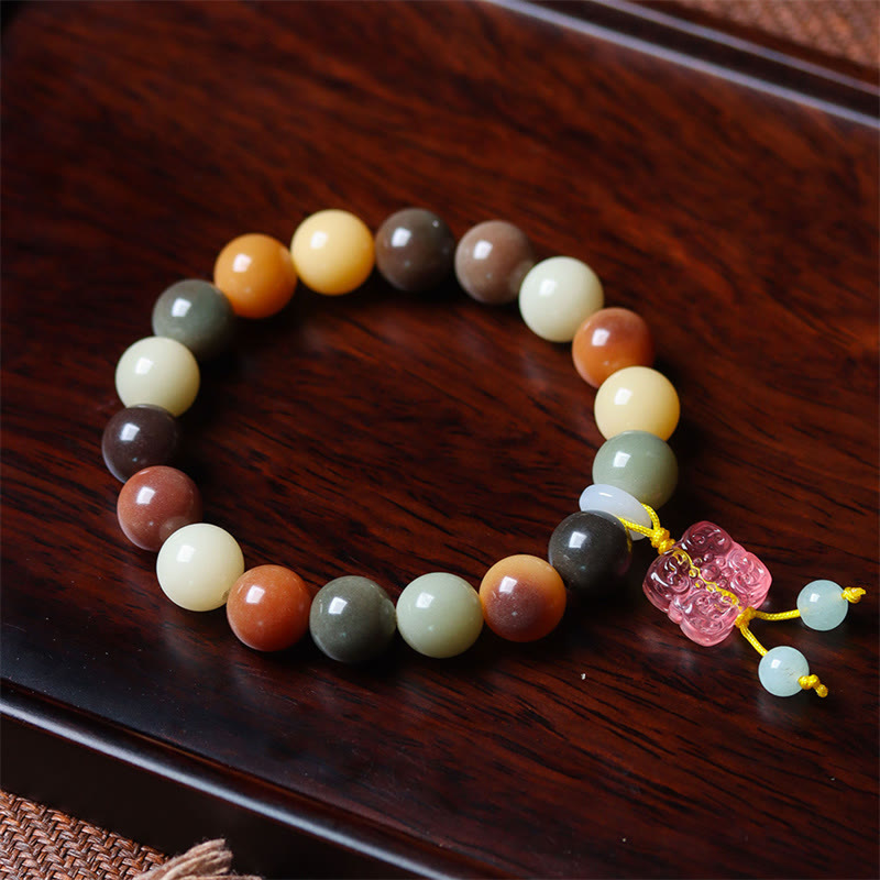 Braccialetto della pace con ciondolo in vetro Liuli con semi di Bodhi multicolore sfumato naturale Buddha Stones