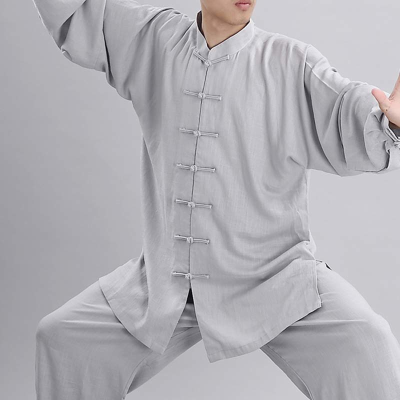 Buddha Stones Meditazione Zen Preghiera Spirituale Tai Chi Qigong Pratica Unisex Ricamo Abbigliamento Set - Manica lunga grigio chiaro - US12, UK/AU16, EU44 (2XL) - image 6