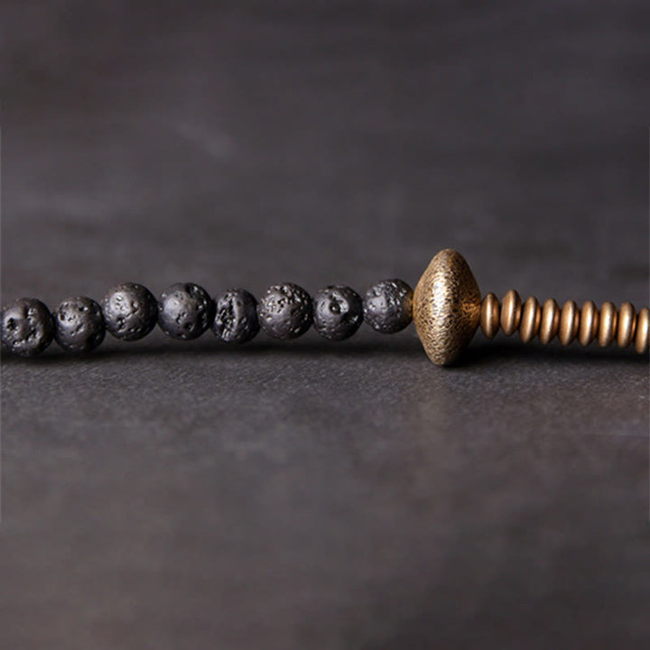 Braccialetto multistrato in pietra lavica vintage Buddha Stones Copper Healing