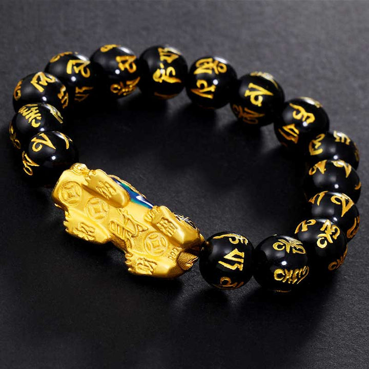 Bracciale FengShui PiXiu Om Mani Padme Hum in ossidiana