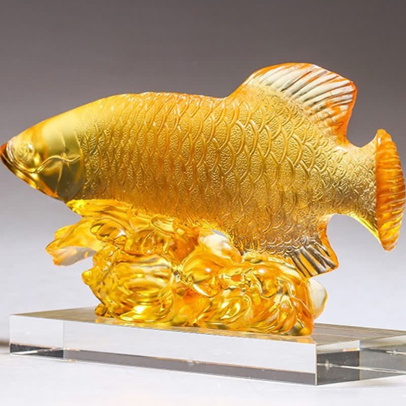 Pezzo d'arte fatto a mano in cristallo Liuli Koi Fish, decorazione per ufficio e casa