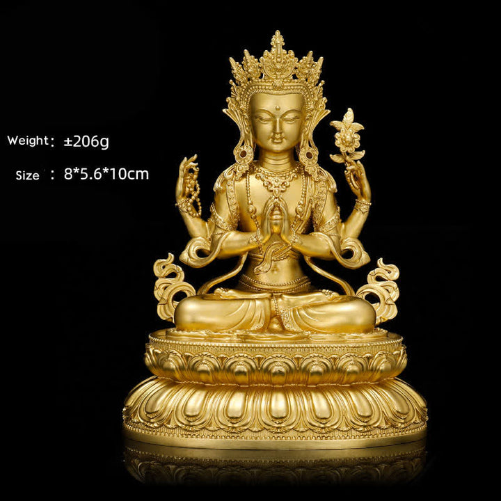 Statua di Buddha della medicina Shakyamuni Amitabha, statua in rame della serenità, decorazione per la casa - Avalokitesvara a quattro braccia da 10 cm - image 12
