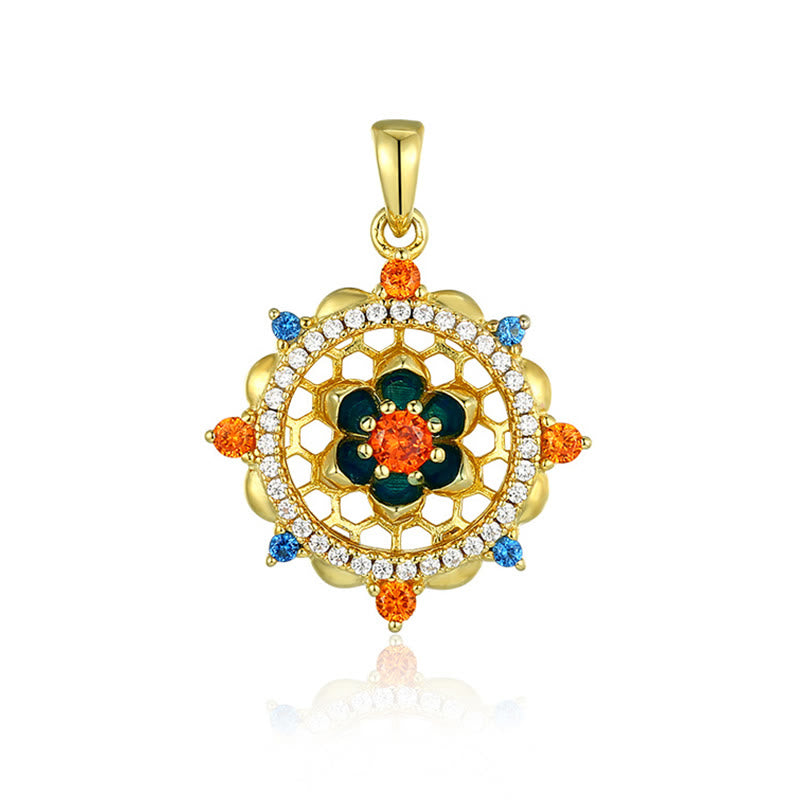 Collana con ciondolo Buddha Stones in argento sterling 925 con fiore di loto e zircone colorato, nuovo inizio
