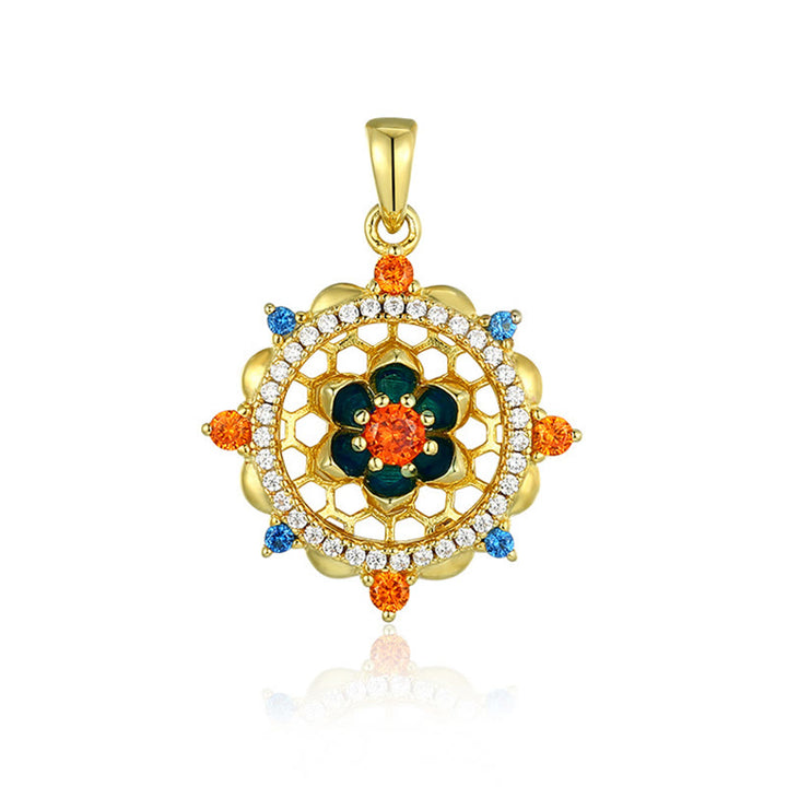 Collana con ciondolo Buddha Stones in argento sterling 925 con fiore di loto e zircone colorato, nuovo inizio