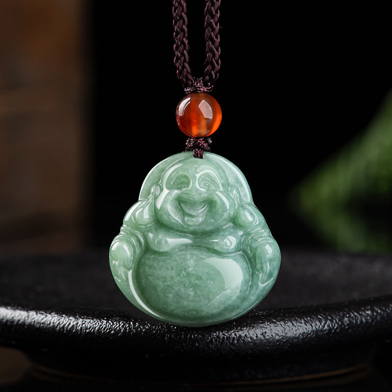 Collana con ciondolo a corda in giada Buddha Stones che ride - Giada ciano - image 1