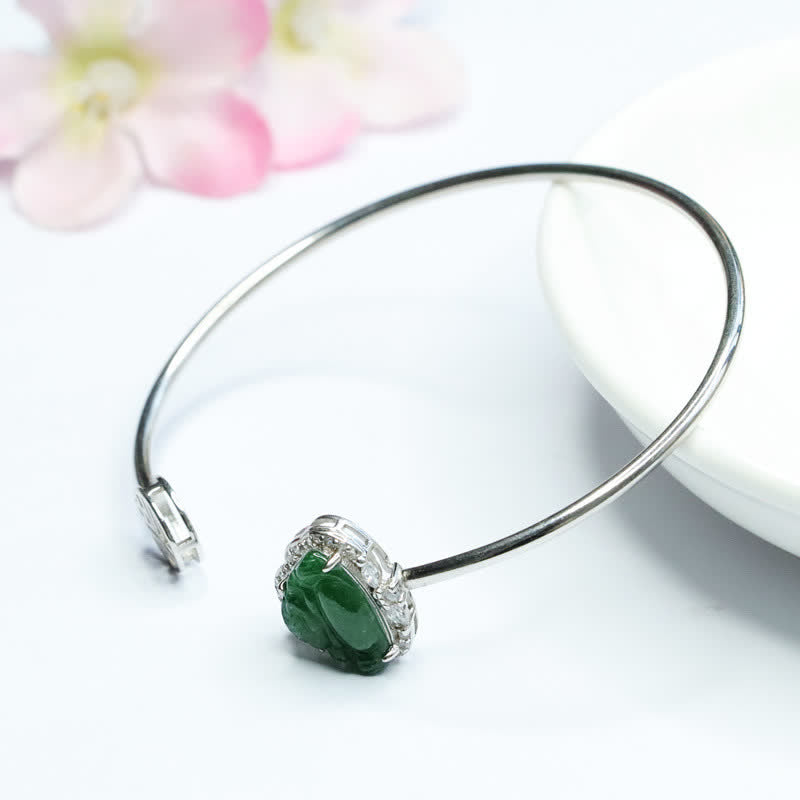 Braccialetto portafortuna Buddha Stones in argento sterling 925 con Buddha che ride e giada