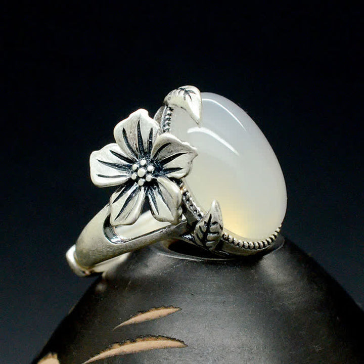 Anello in argento sterling 990 con calcedonio naturale e prugna, armonia positiva - image 1