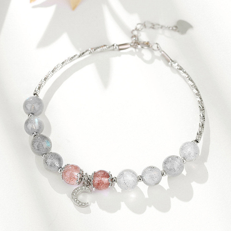 Buddha Stones Braccialetto portafortuna con pietra di luna e quarzo fragola - image 1