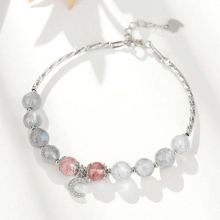 Buddha Stones Braccialetto portafortuna con pietra di luna e quarzo fragola - image 1