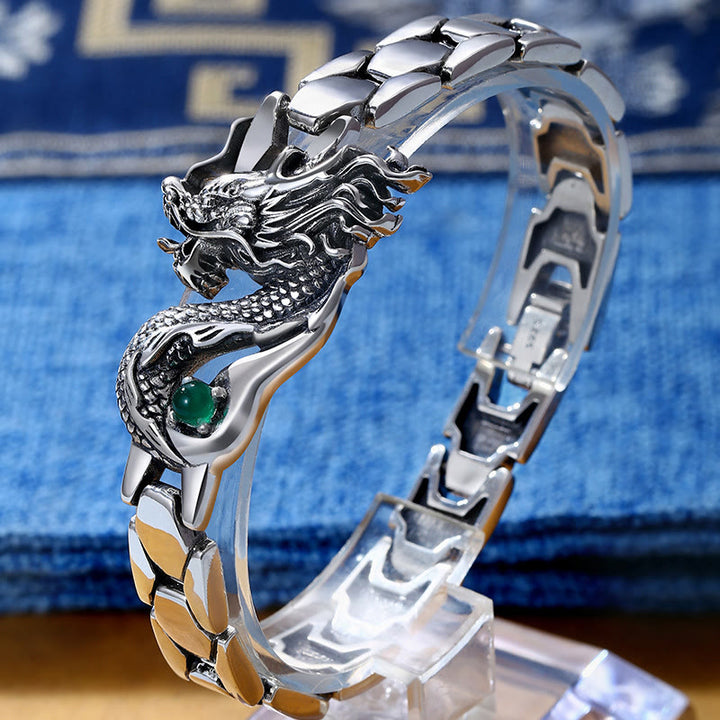 Braccialetto di successo inciso con motivo a drago vintage Buddha Stones