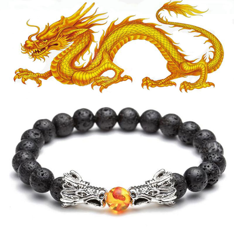 Braccialetto di perline con benedizione del drago, pietra lavica turchese bianco Buddha Stones - Lava Rock & Silver - image 22