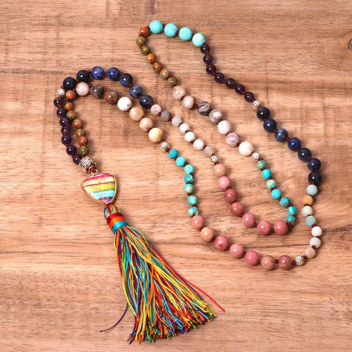 Collana di equilibrio in turchese tibetano, lazurite, diaspro zebrato
