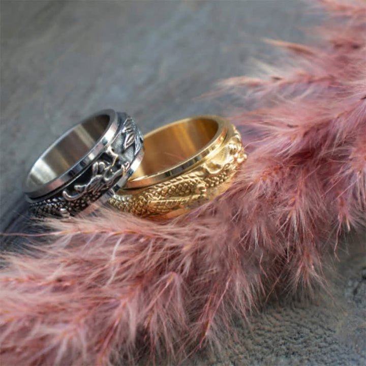 Anello girevole di stimolazione in acciaio al titanio con Buddha Stones drago - image 11