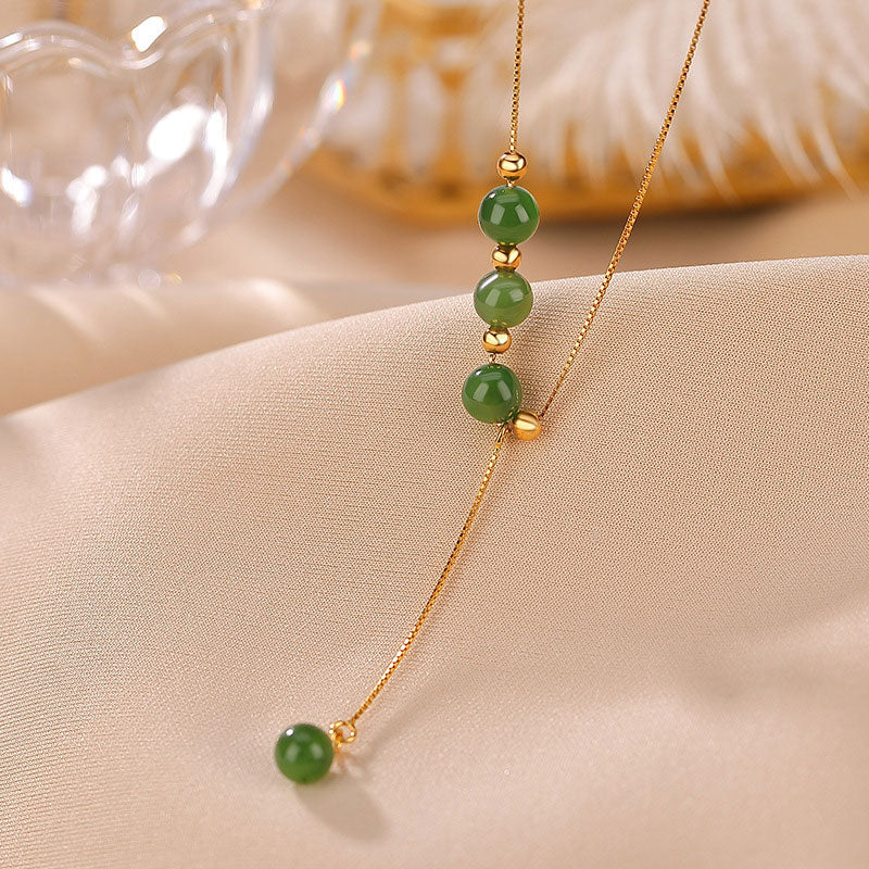 Collana con ciondolo curativo in argento sterling 925 con perle di giada ciano e Buddha Stones