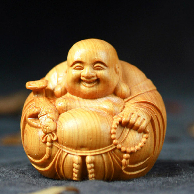 Buddha Stones Buddha che ride Bosso Compassione Decorazione per la casa e l'auto