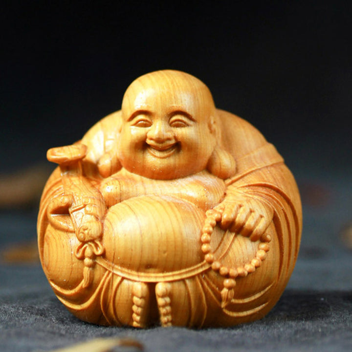 Buddha Stones Buddha che ride Bosso Compassione Decorazione per la casa e l'auto