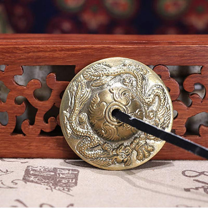 Buddha Stones Campana tibetana Tingsha Sei parole vere Drago Rame Bilancia Decorazione con borsa