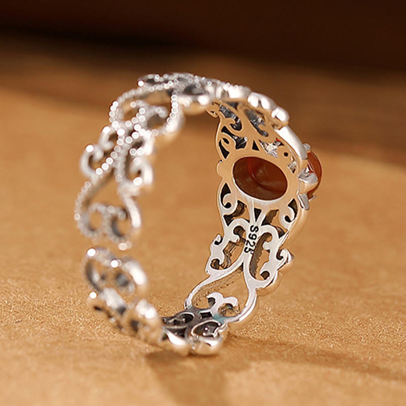 Buddha Stones 925 Sterling Silver Vintage Red Agate Self-acceptance Calm