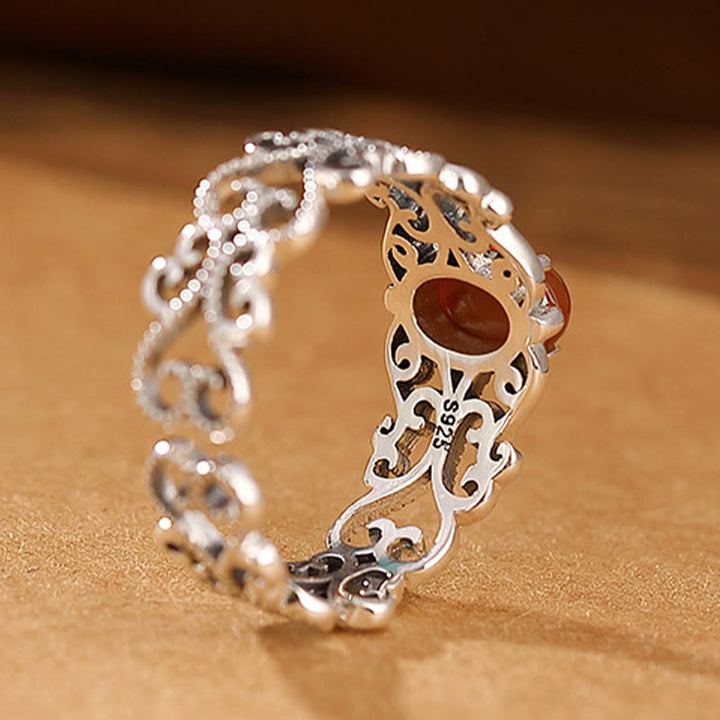 Buddha Stones 925 Sterling Silver Vintage Red Agate Self-acceptance Calm