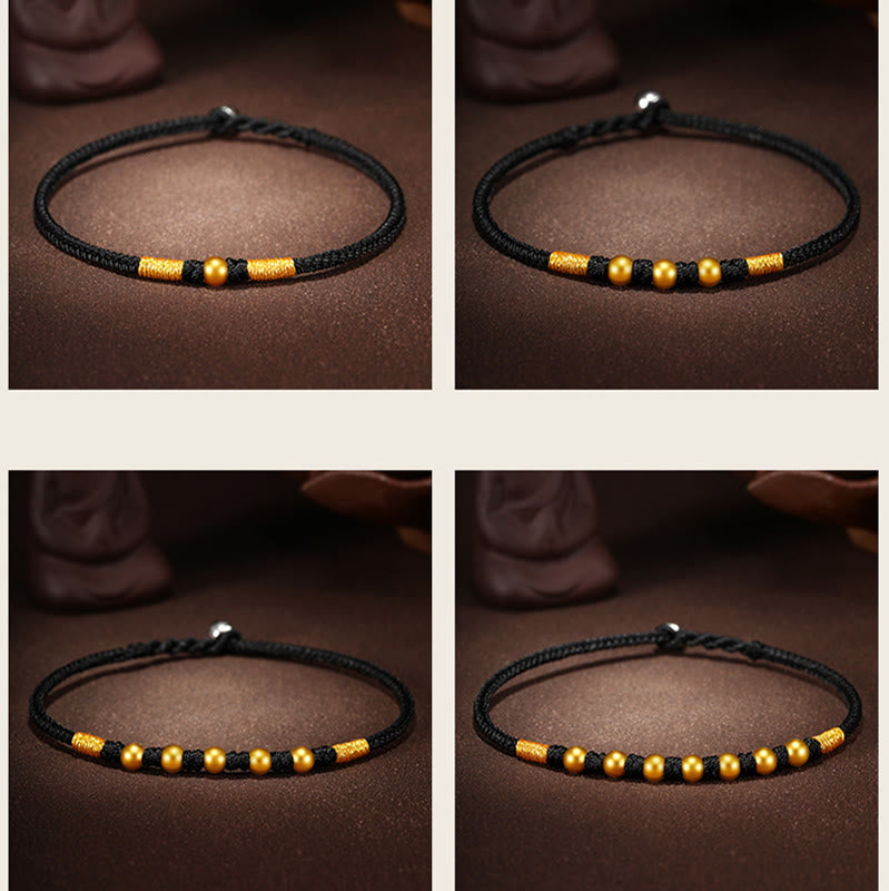 Braccialetto di protezione intrecciato fatto a mano con nodo King Kong, perline d'oro 999 Buddha Stones