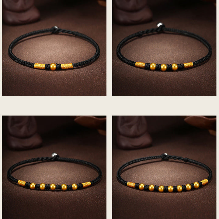 Braccialetto di protezione intrecciato fatto a mano con nodo King Kong, perline d'oro 999 Buddha Stones
