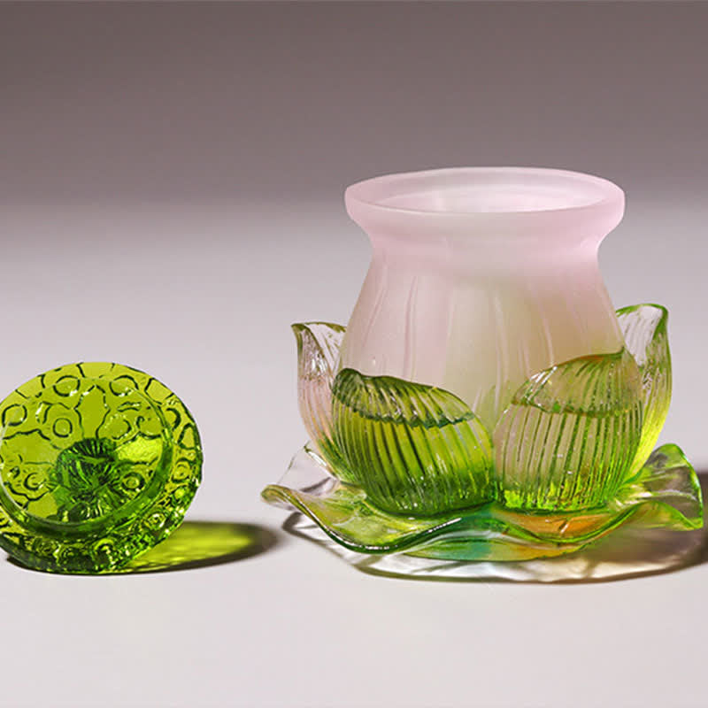 Feng Shui Lotus fatto a mano Liuli Crystal Art Piece Home Office Offerta Decorazione - image 4