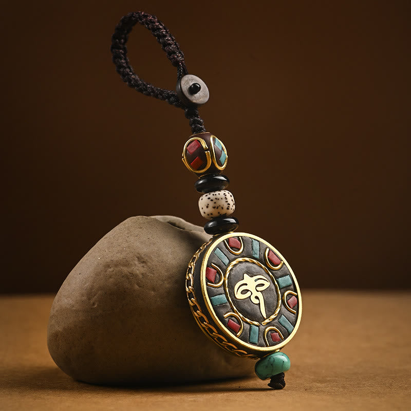 Portachiavi con Buddha Stones tibetano Om Mani Padme Hum Bodhi Seme della pace