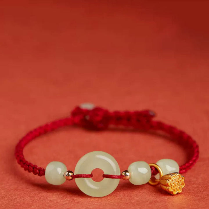 Braccialetto con corda Buddha Stones Round Peace Buckle Jade Lotus Happiness Abbondanza Ricchezza