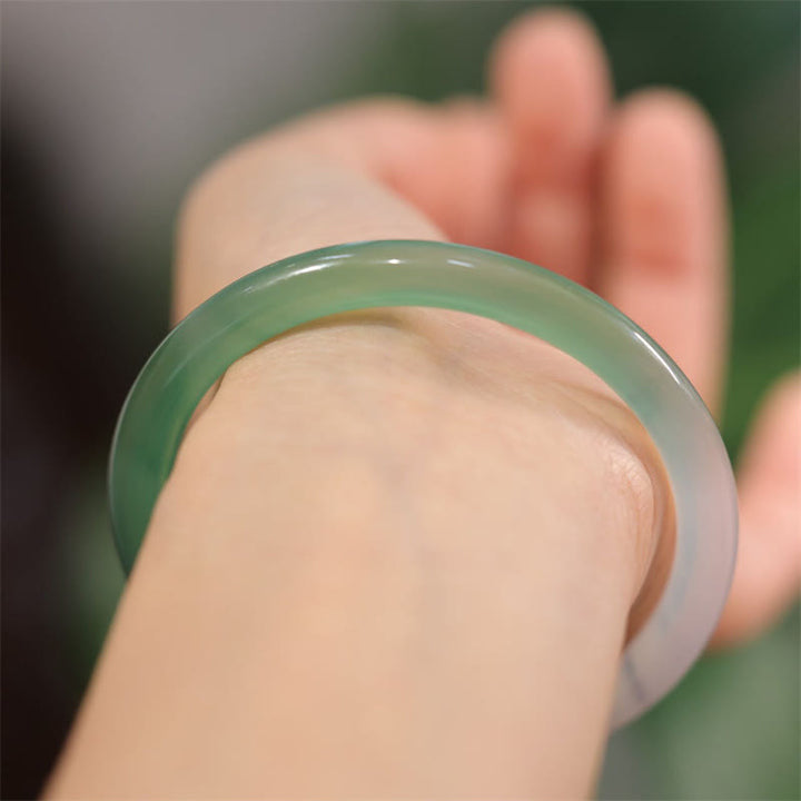 Buddha Stones Braccialetto a polsino positivo in calcedonio bianco e verde naturale Agata