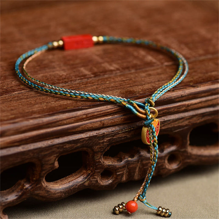 Braccialetto a doppio strato intrecciato con treccia di benedizione Buddha Stones Cinnabar fatto a mano come si desidera