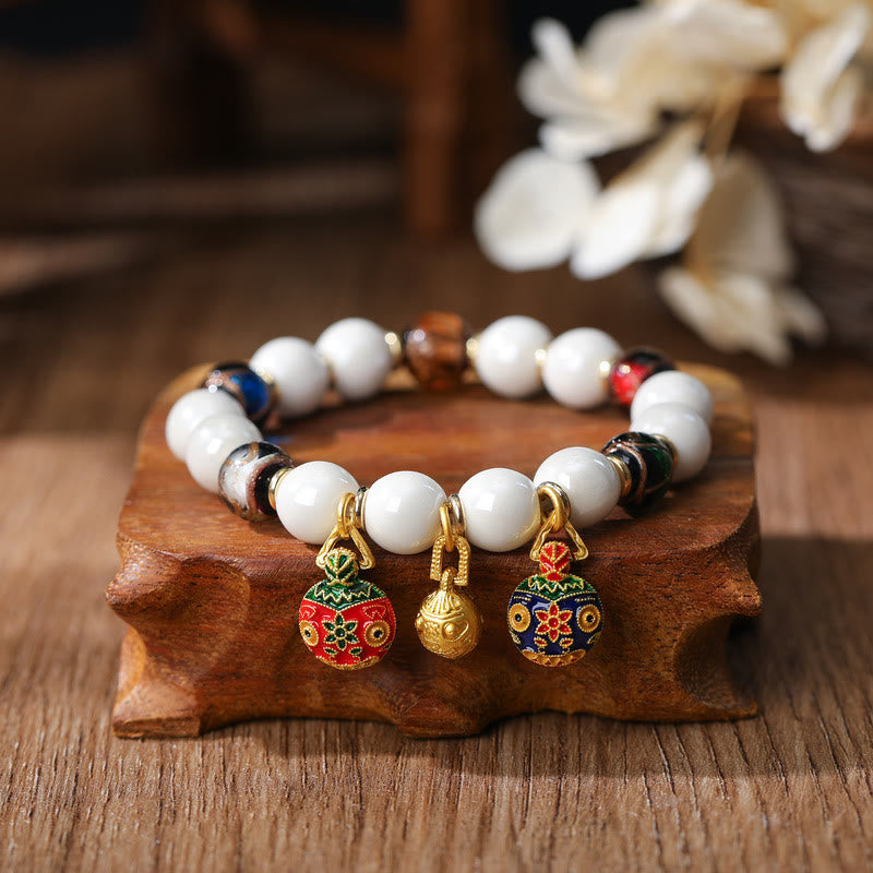 Buddha Stones Oro Deglutizione Bestia Famiglia Ciondolo Liuli Vetro Colorato Porcellana Perlina Braccialetto Fortuna