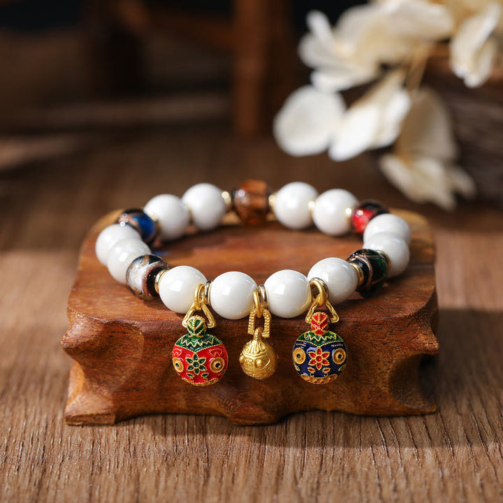 Buddha Stones Oro Deglutizione Bestia Famiglia Ciondolo Liuli Vetro Colorato Porcellana Perlina Braccialetto Fortuna