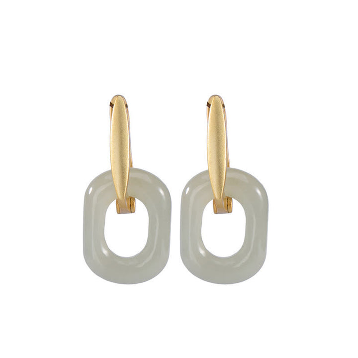 Orecchini Buddha Stones in argento sterling 925 con giada bianca rotonda e benedizione della felicità - image 9