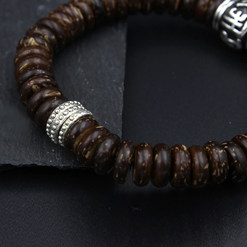 Braccialetto positivo Buddha Stones Natural Tibetan Coconut Shell Om Mani Padme Hum