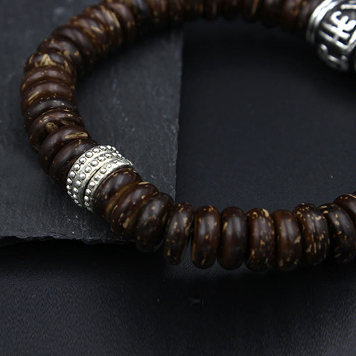 Braccialetto positivo Buddha Stones Natural Tibetan Coconut Shell Om Mani Padme Hum