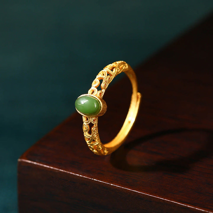 Anello regolabile con motivo a nuvola Buddha Stones, motivo a giada ciano e motivo a nuvola