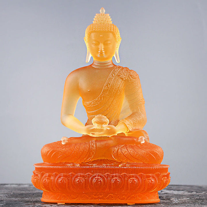 Buddha Stones Statuetta fatta a mano del Buddha Liuli Pezzo d'arte Statua della serenità Decorazione dell'offerta domestica