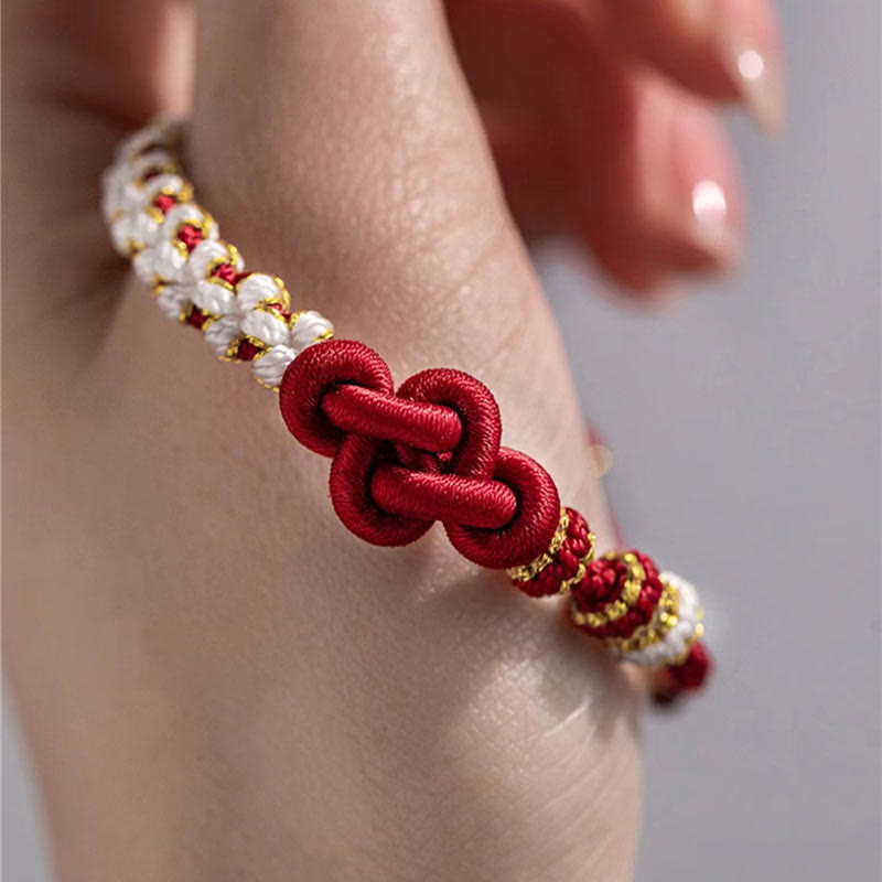Braccialetto con corda portafortuna con ciondolo a forma di fiore di pesco con nodo d'amore fatto a mano Buddha Stones
