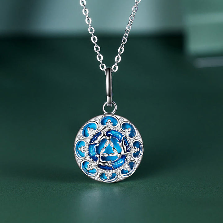 Collana pendente in argento sterling 925 con tre conigli in equilibrio, turchese rotondo , Buddha Stones
