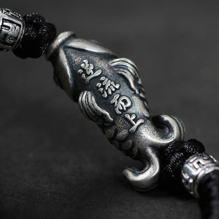 Braccialetto intrecciato con corda in argento Buddha Stones Luck Koi Fish