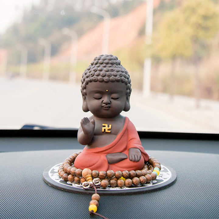 Buddha Stones Piccolo Buddha Serenity Argilla Viola Decorazione della scrivania di casa