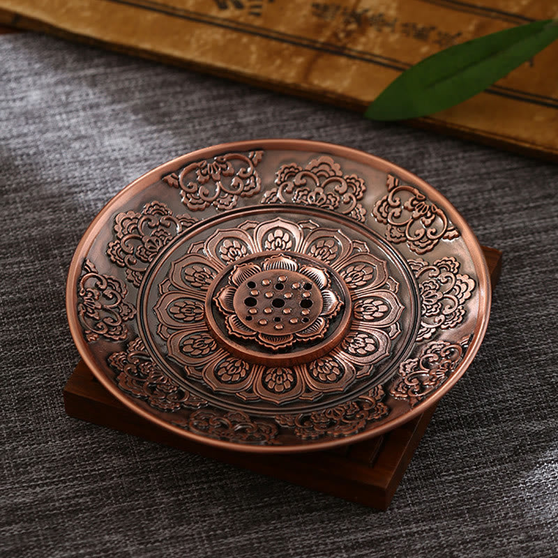 Buddha Stones, loto, drago, fenice, otto simboli di buon auspicio, porta incenso in lega di zinco, bruciatore di incenso curativo, decorazione - Auspicious Lotus Brown (con nove fori per bastoncini di incenso) - image 6