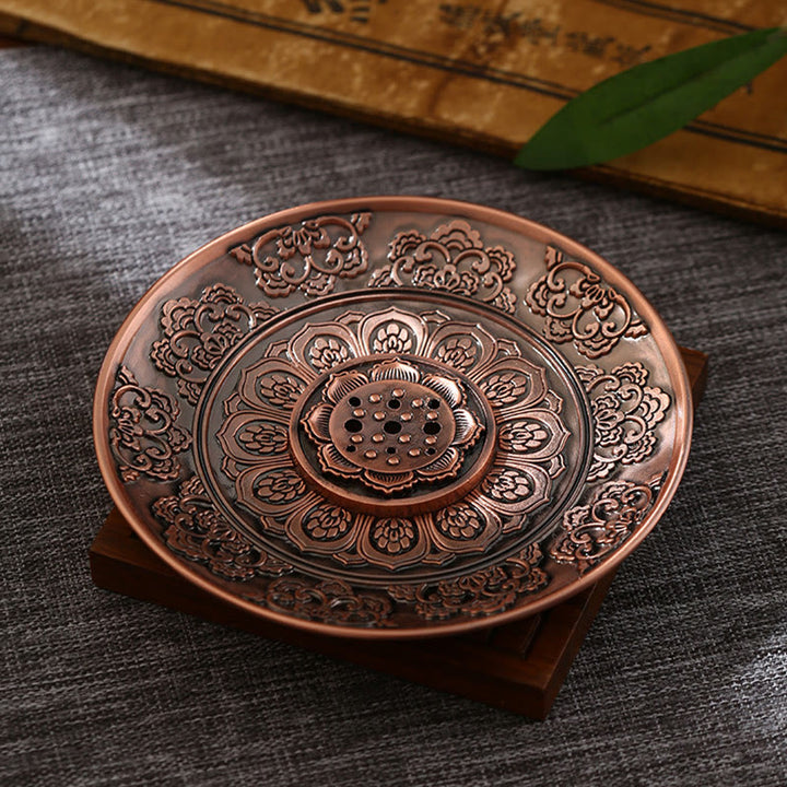 Buddha Stones, loto, drago, fenice, otto simboli di buon auspicio, porta incenso in lega di zinco, bruciatore di incenso curativo, decorazione - Auspicious Lotus Brown (con nove fori per bastoncini di incenso) - image 6